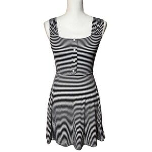 Copper Key Striped Skater Dress XS Navy White Ribbed Knit Sleeveless